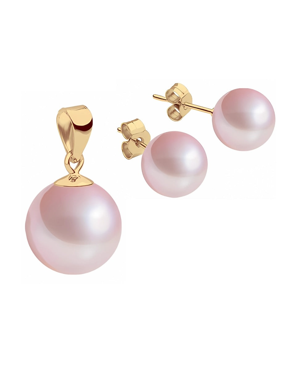Set Aretes y Dijes de Perlas Swarovski y Chapa de Oro de 18k