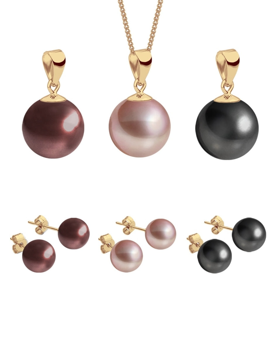Set Aretes y Dijes de Perlas Swarovski y Chapa de Oro de 18k