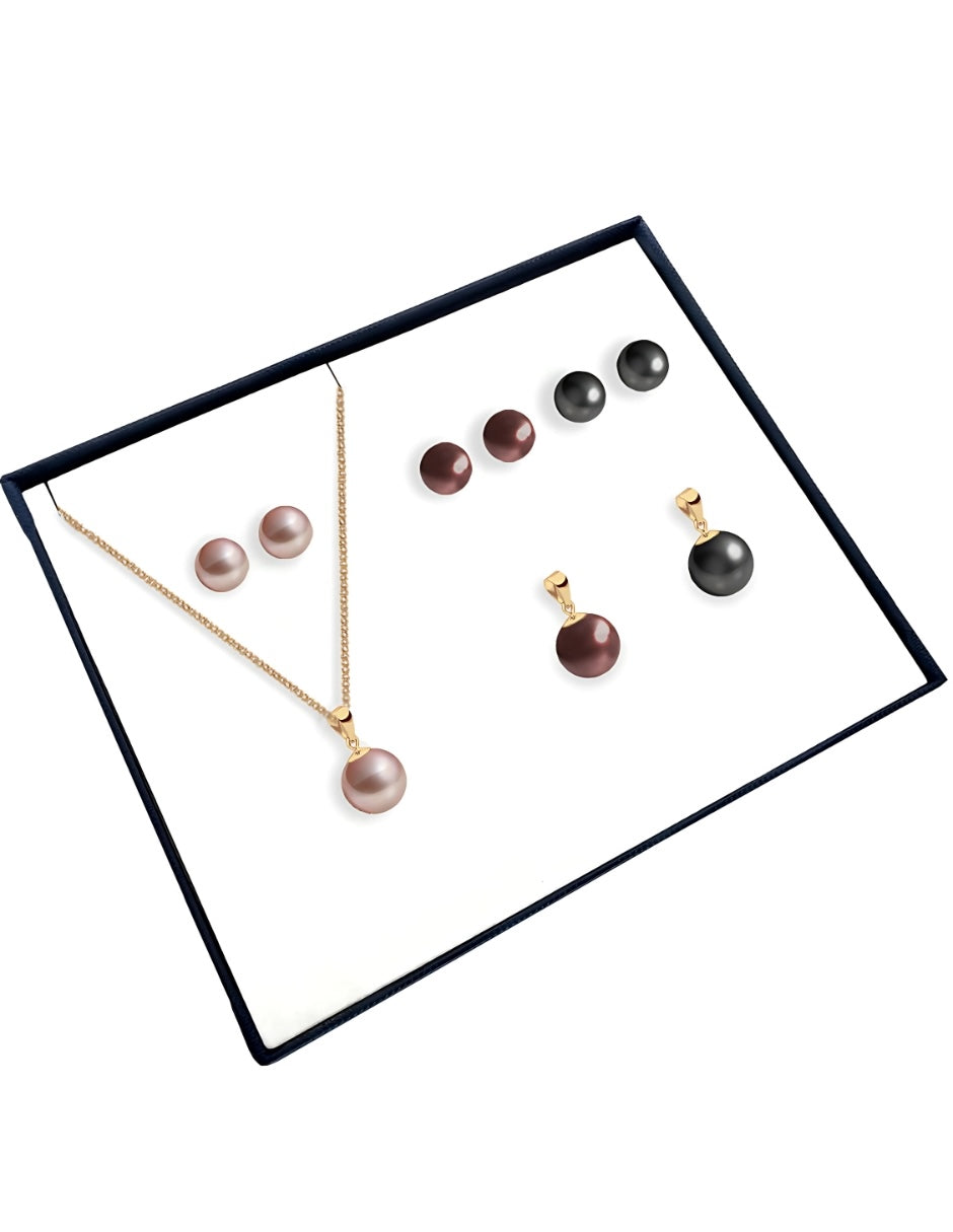 Set Aretes y Dijes de Perlas Swarovski y Chapa de Oro de 18k