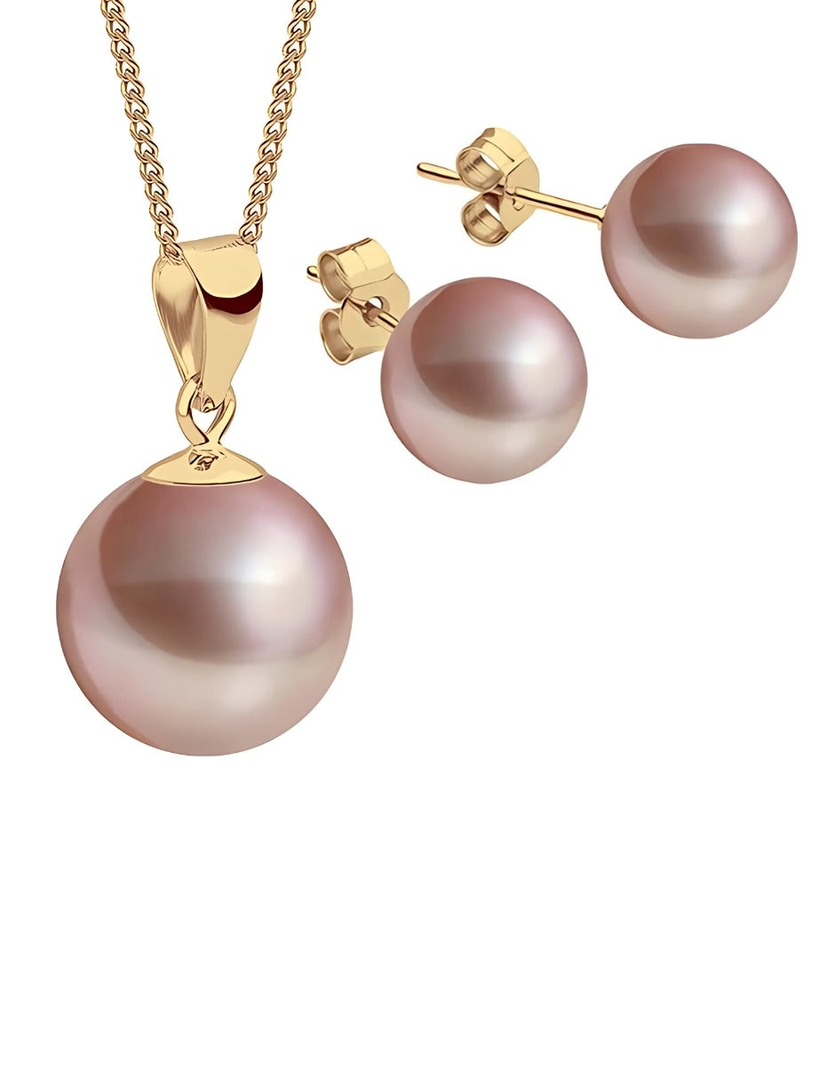Set Aretes y Dijes de Perlas Swarovski y Chapa de Oro de 18k
