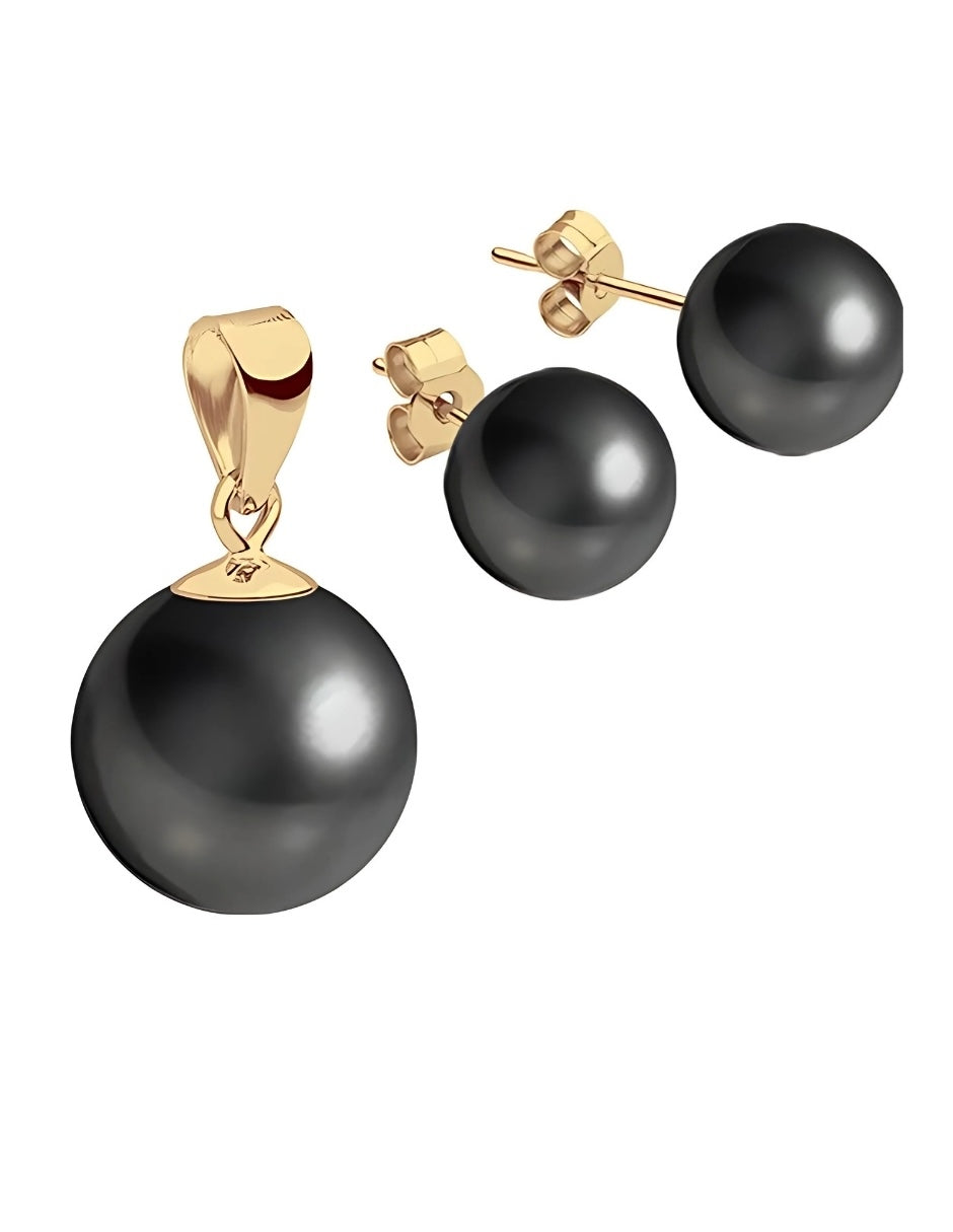 Set Aretes y Dijes de Perlas Swarovski y Chapa de Oro de 18k