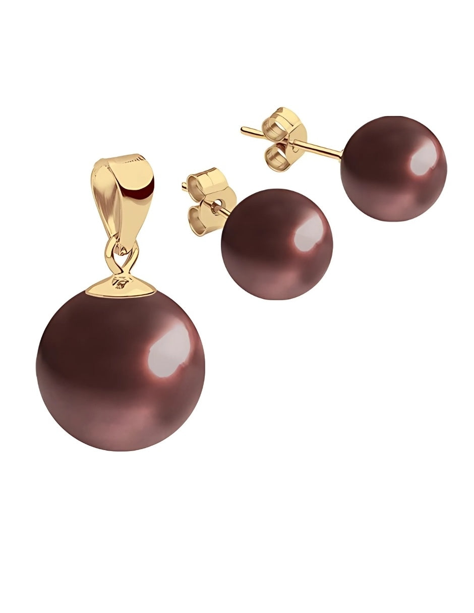 Set Aretes y Dijes de Perlas Swarovski y Chapa de Oro de 18k