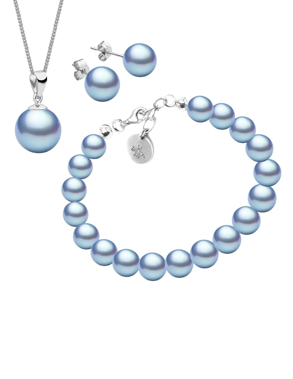 Collar Aretes y Pulsera de Mujer Plata .925 Perlas de Cristal Swarovski