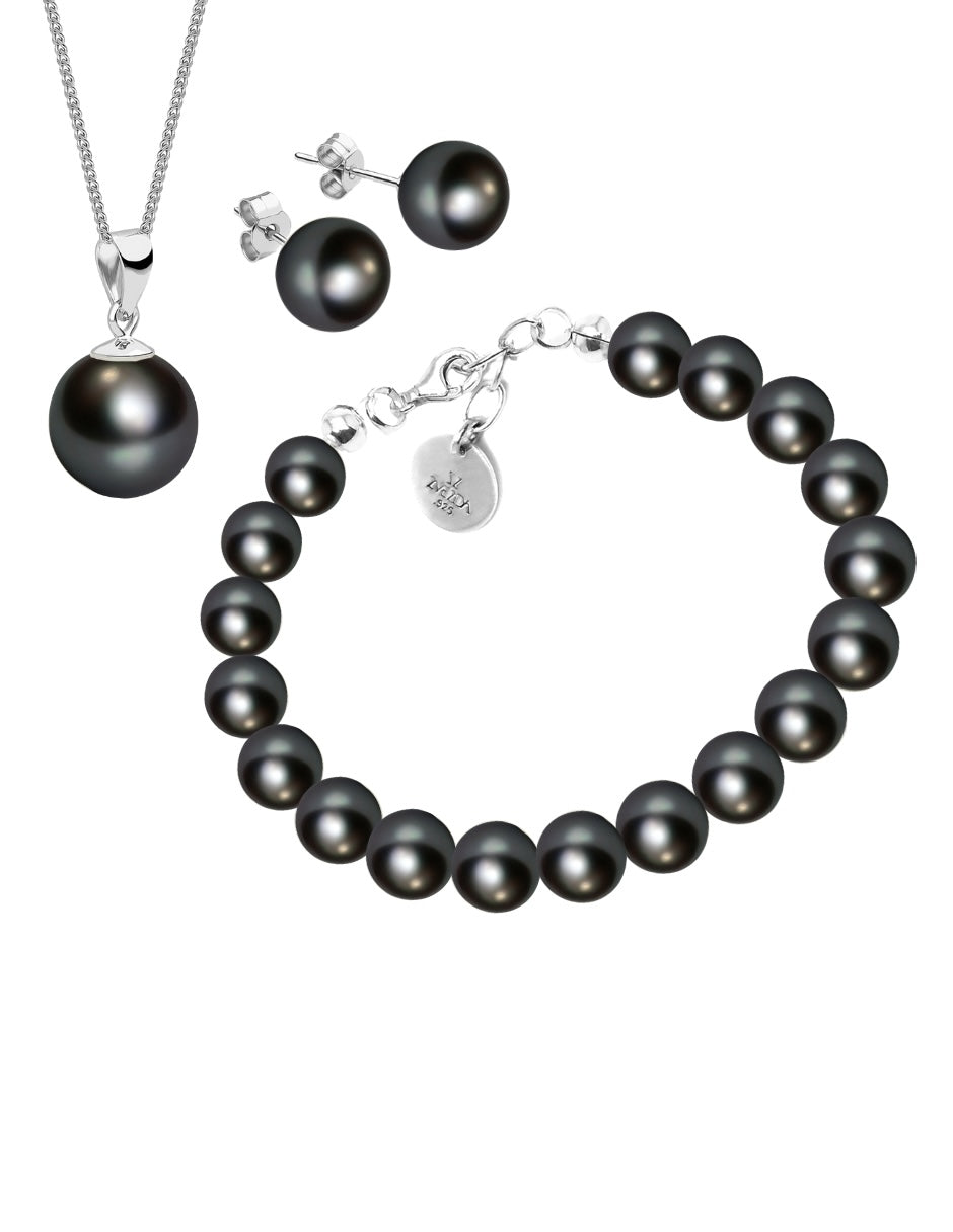 Collar Aretes y Pulsera de Mujer Plata .925 Perlas de Cristal Swarovski