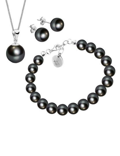 Collar Aretes y Pulsera de Mujer Plata .925 Perlas de Cristal Swarovski