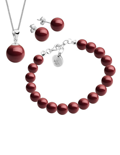 Collar Aretes y Pulsera de Mujer Plata .925 Perlas de Cristal Swarovski