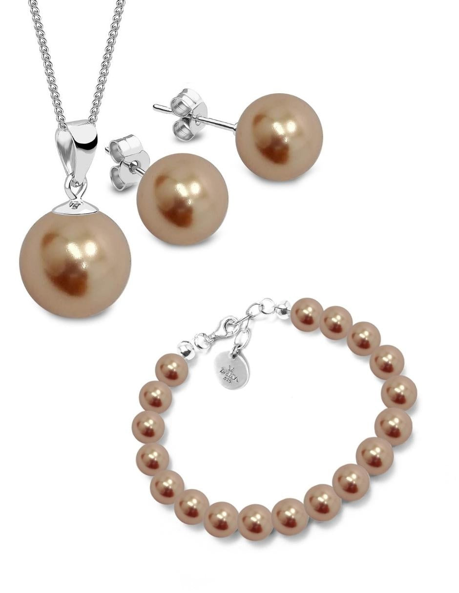 Collar Aretes y Pulsera de Mujer Plata .925 Perlas de Cristal Swarovski