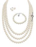 Collar Triple, Aretes y Pulsera de Mujer Perlas de Cristal Plata.925 Zvezda