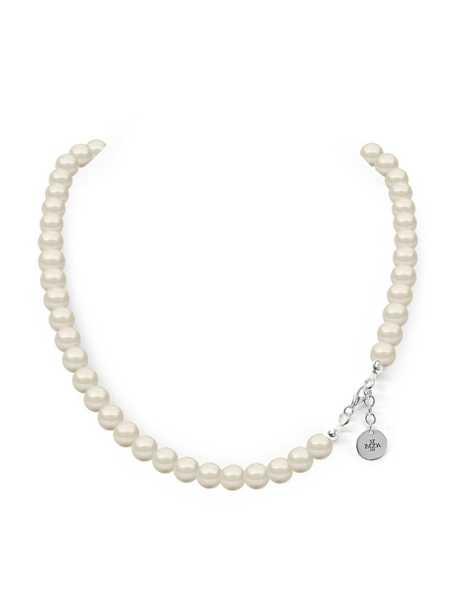 Collar y Aretes de Mujer, Perlas de cristal, Plata .925 Zvezda