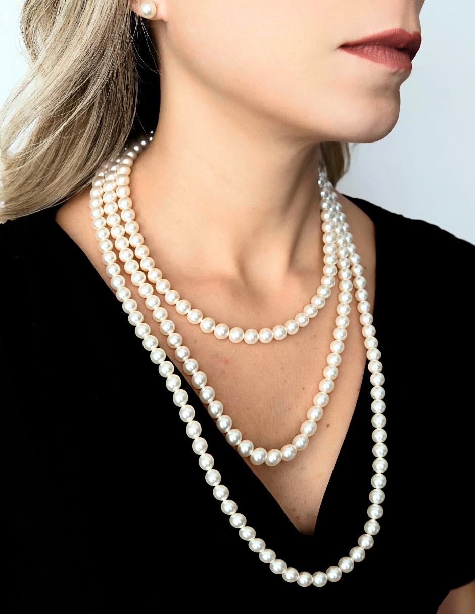 Collar Triple y Aretes de Mujer Perlas de Cristal Plata .925 Zvezda