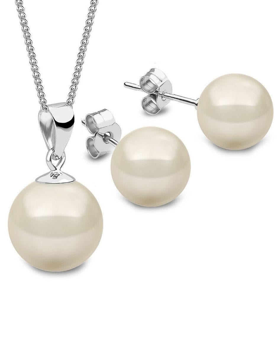 Collar y Aretes de Mujer Plata .925 Perlas de Cristal Zvezda