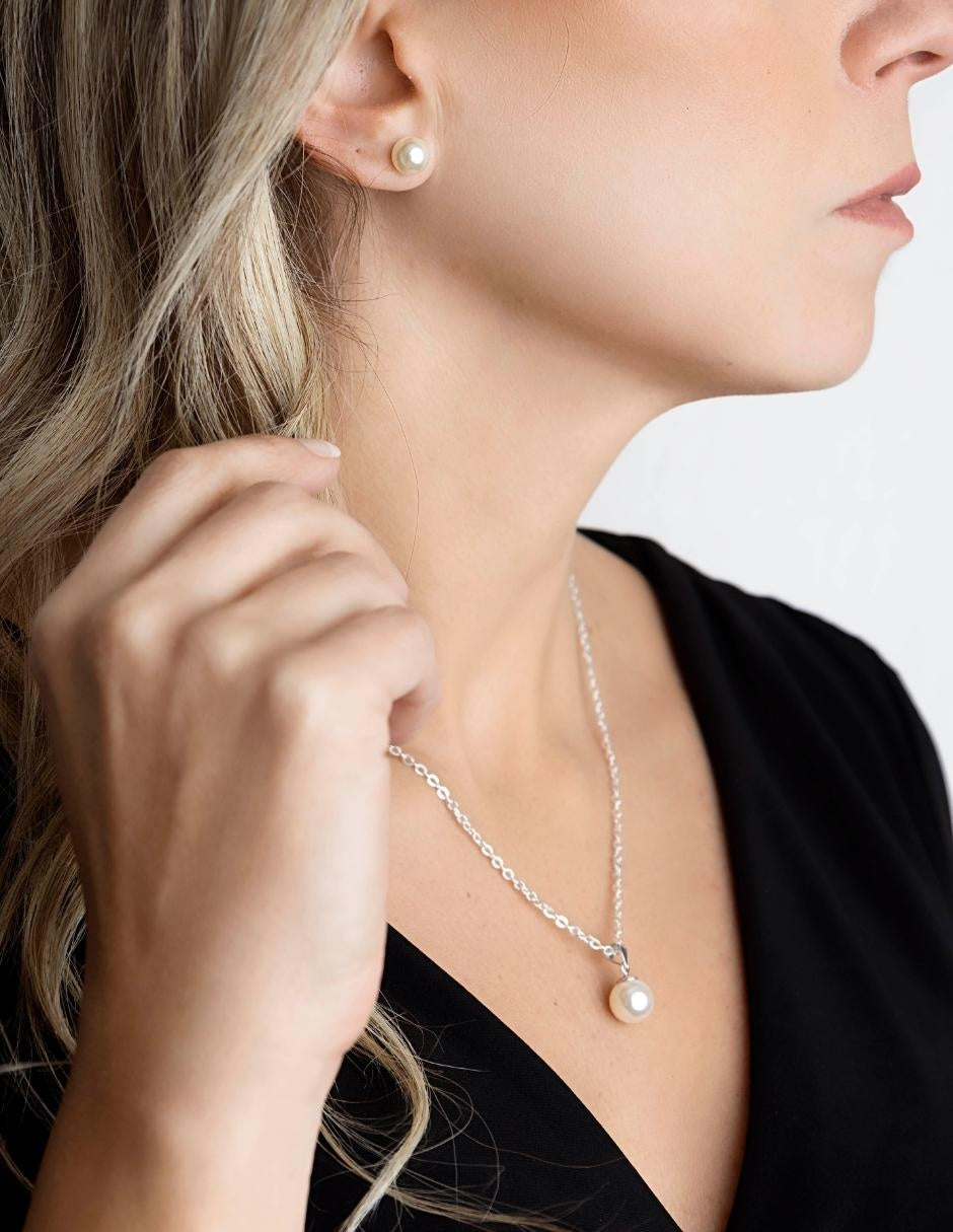 Collar y Aretes de Mujer Plata .925 Perlas de Cristal Zvezda