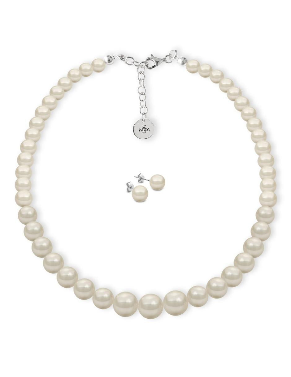 Collar y Aretes de Mujer Perlas de Cristal Crecientes Plata .925 Zvezda