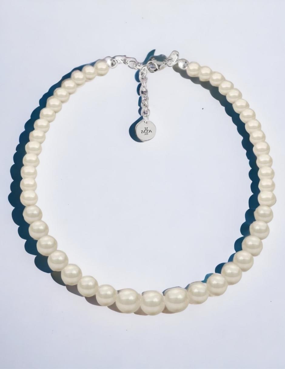 Collar y Aretes de Mujer Perlas de Cristal Crecientes Plata .925 Zvezda