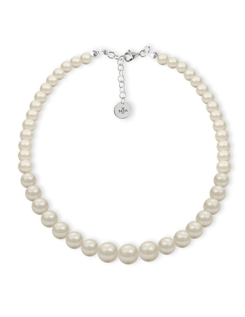 Collar, Aretes y Pulsera de Mujer Perlas de cristal Swarovski Crecientes, Plata.925 - puesta