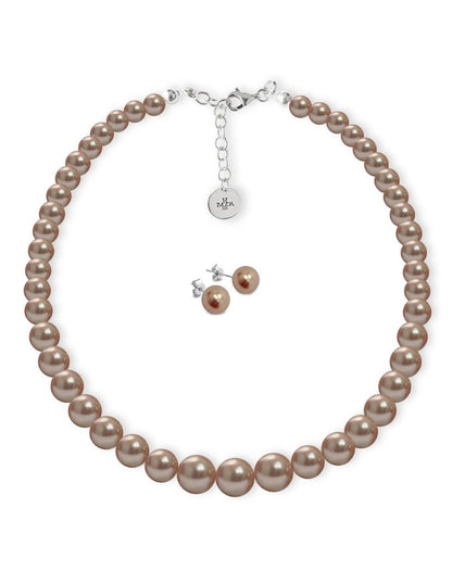 Collar y Aretes de Mujer Perlas de Cristal Swarovski Crecientes, Plata .925