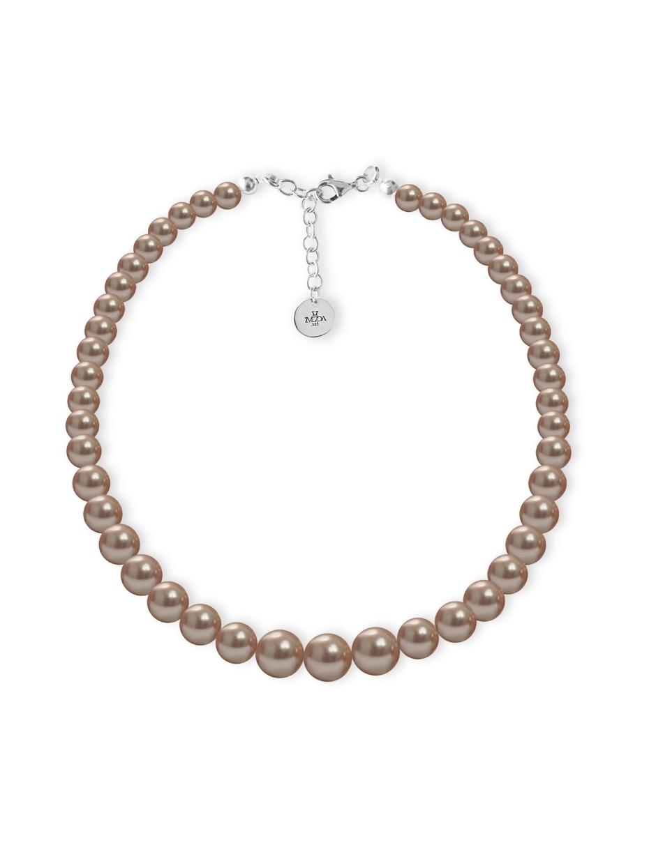 Collar, Aretes y Pulsera de Mujer Perlas de cristal Swarovski Crecientes, Plata.925